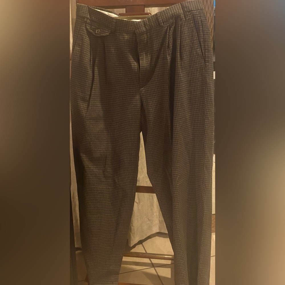 Eddie Bauer relaxed fit plaid slacks.